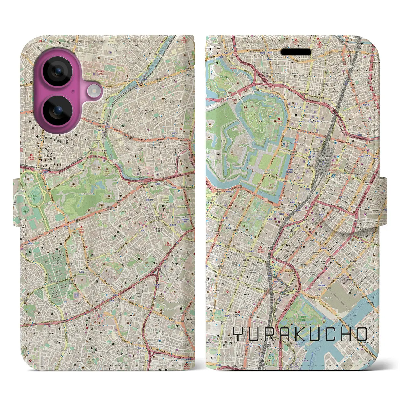 【有楽町(東京都)】地図柄iPhoneケース(手帳タイプ)ナチュラル・iPhone 16 Pro 用