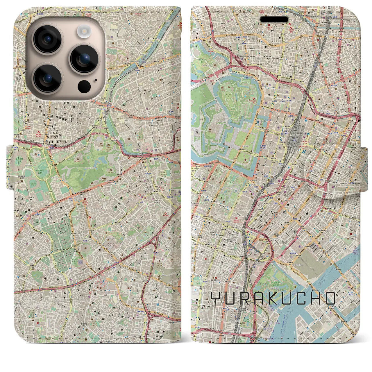 【有楽町(東京都)】地図柄iPhoneケース(手帳タイプ)ナチュラル・iPhone 16 Plus 用