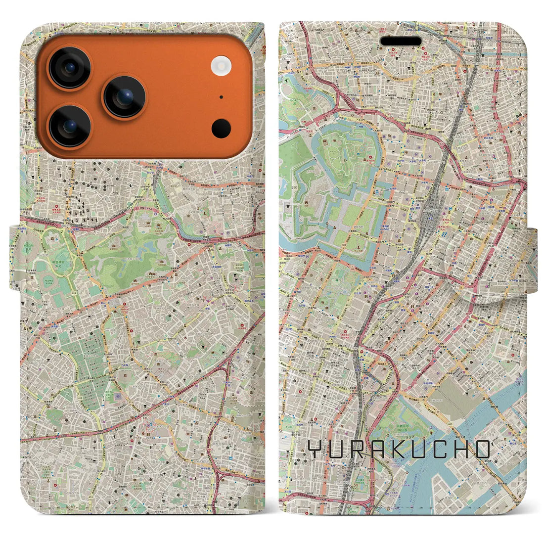 【有楽町(東京都)】地図柄iPhoneケース(手帳タイプ)ナチュラル・iPhone 17 Pro Max 用