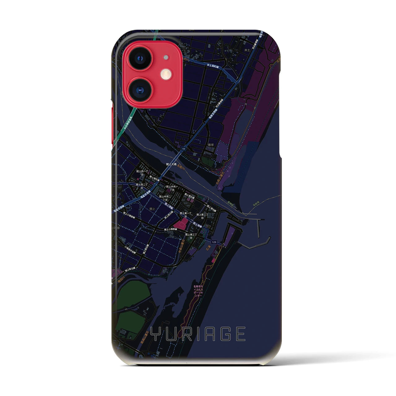 【閖上(宮城県)】地図柄iPhoneケース(バックカバータイプ)ブラック・iPhone 11 用