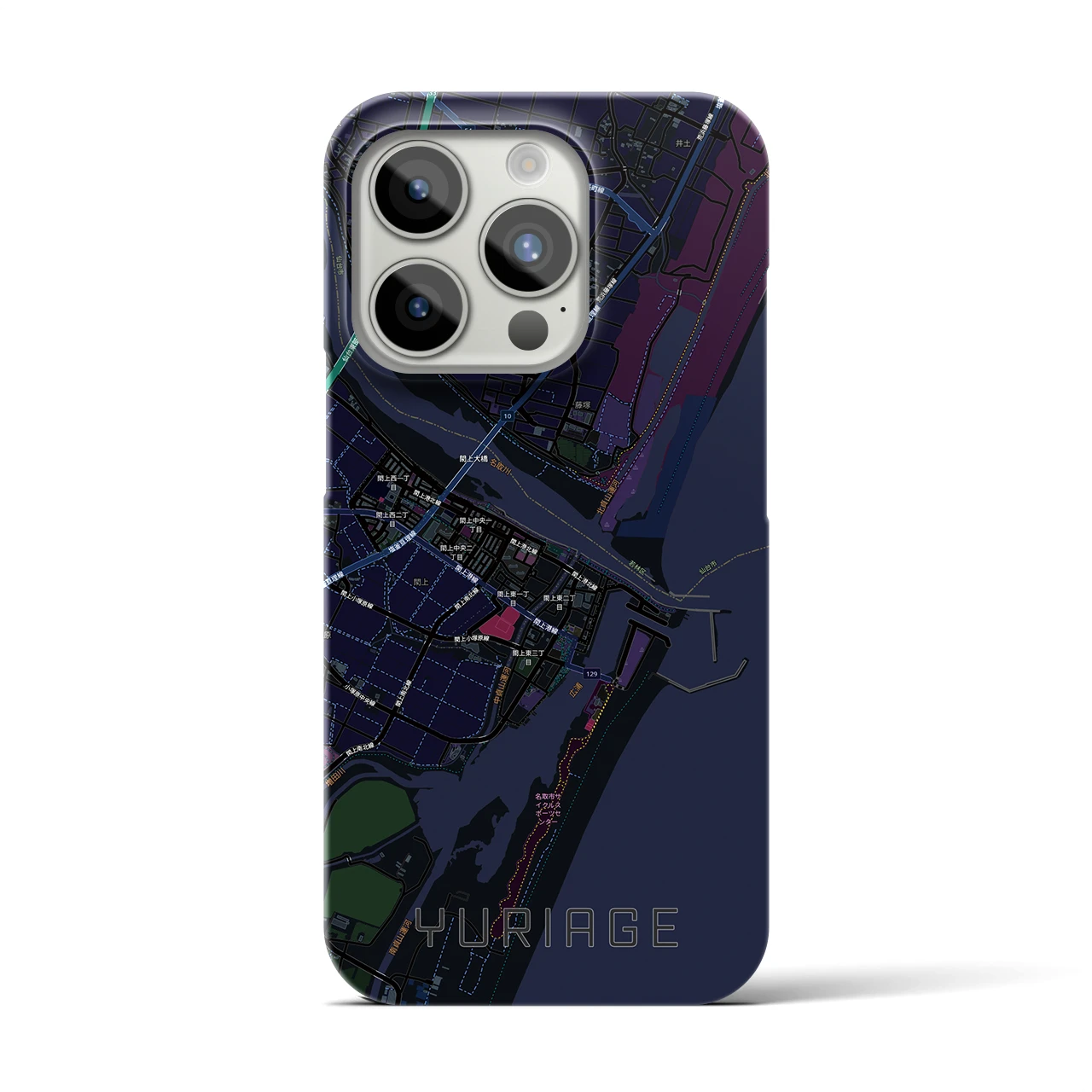 【閖上(宮城県)】地図柄iPhoneケース(バックカバータイプ)ブラック・iPhone 15 Pro 用