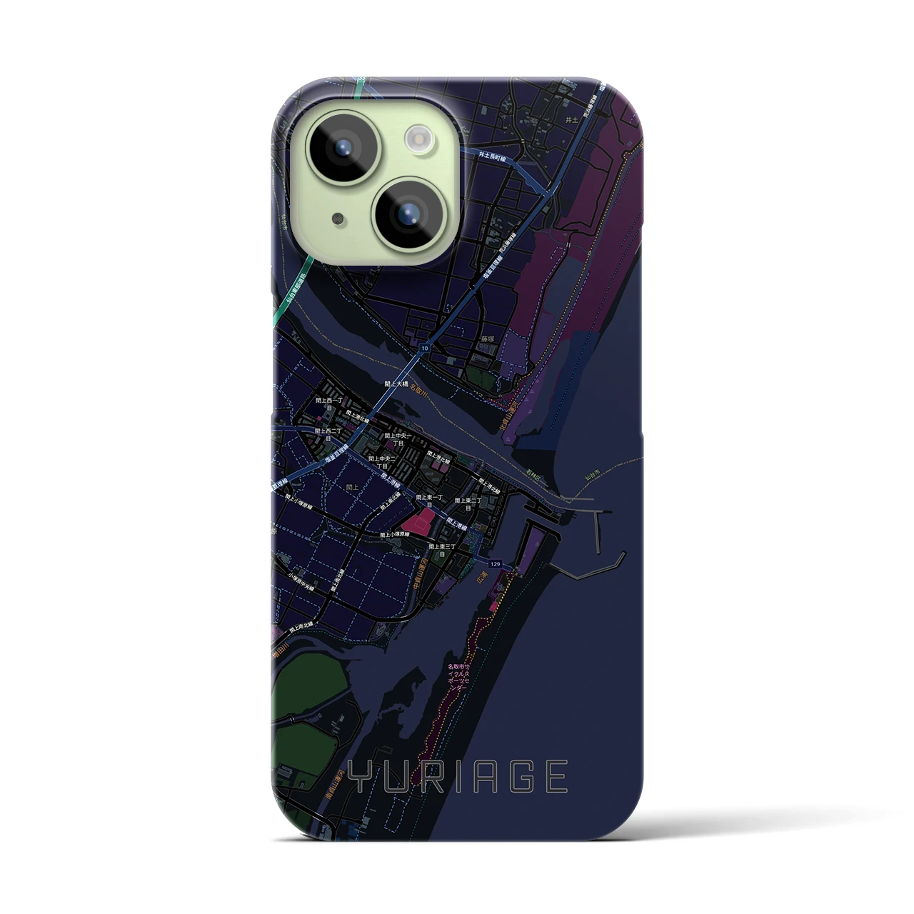 【閖上(宮城県)】地図柄iPhoneケース(バックカバータイプ)ブラック・iPhone 15 用
