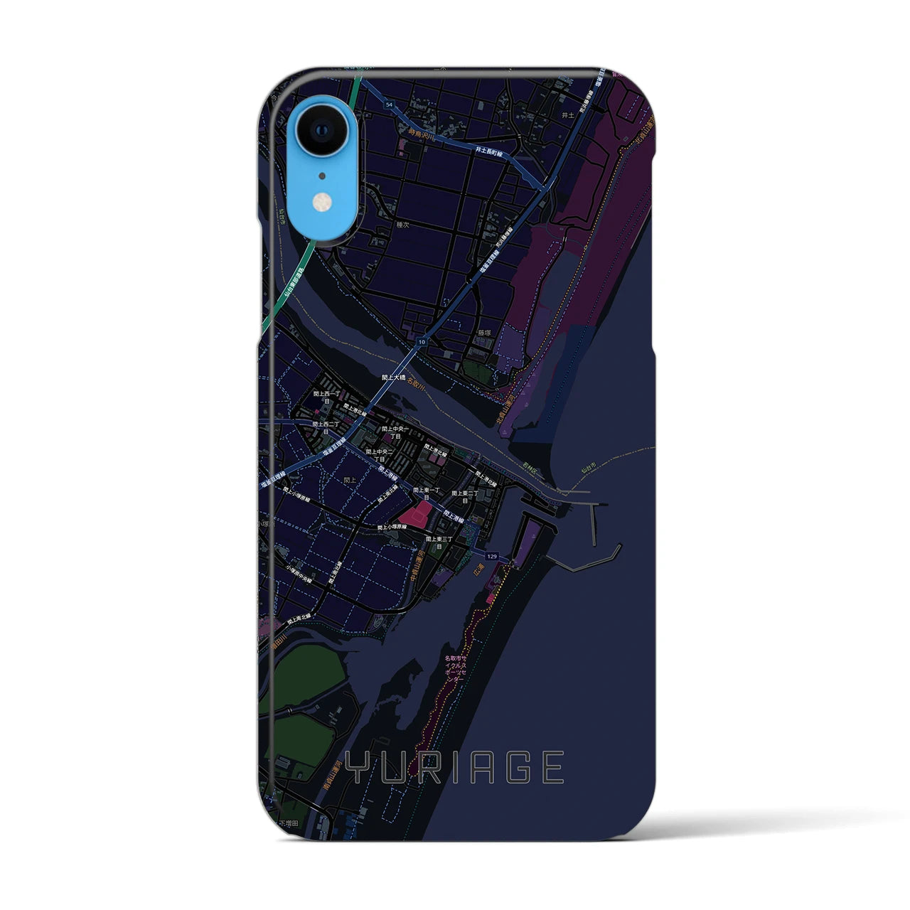 【閖上(宮城県)】地図柄iPhoneケース(バックカバータイプ)ブラック・iPhone XR 用