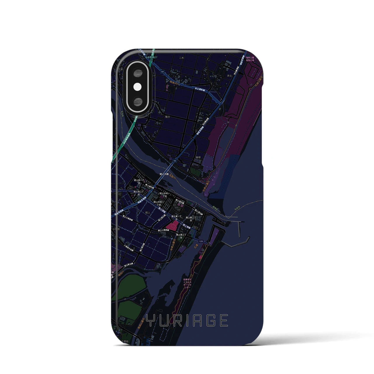 【閖上(宮城県)】地図柄iPhoneケース(バックカバータイプ)ブラック・iPhone XS / X 用