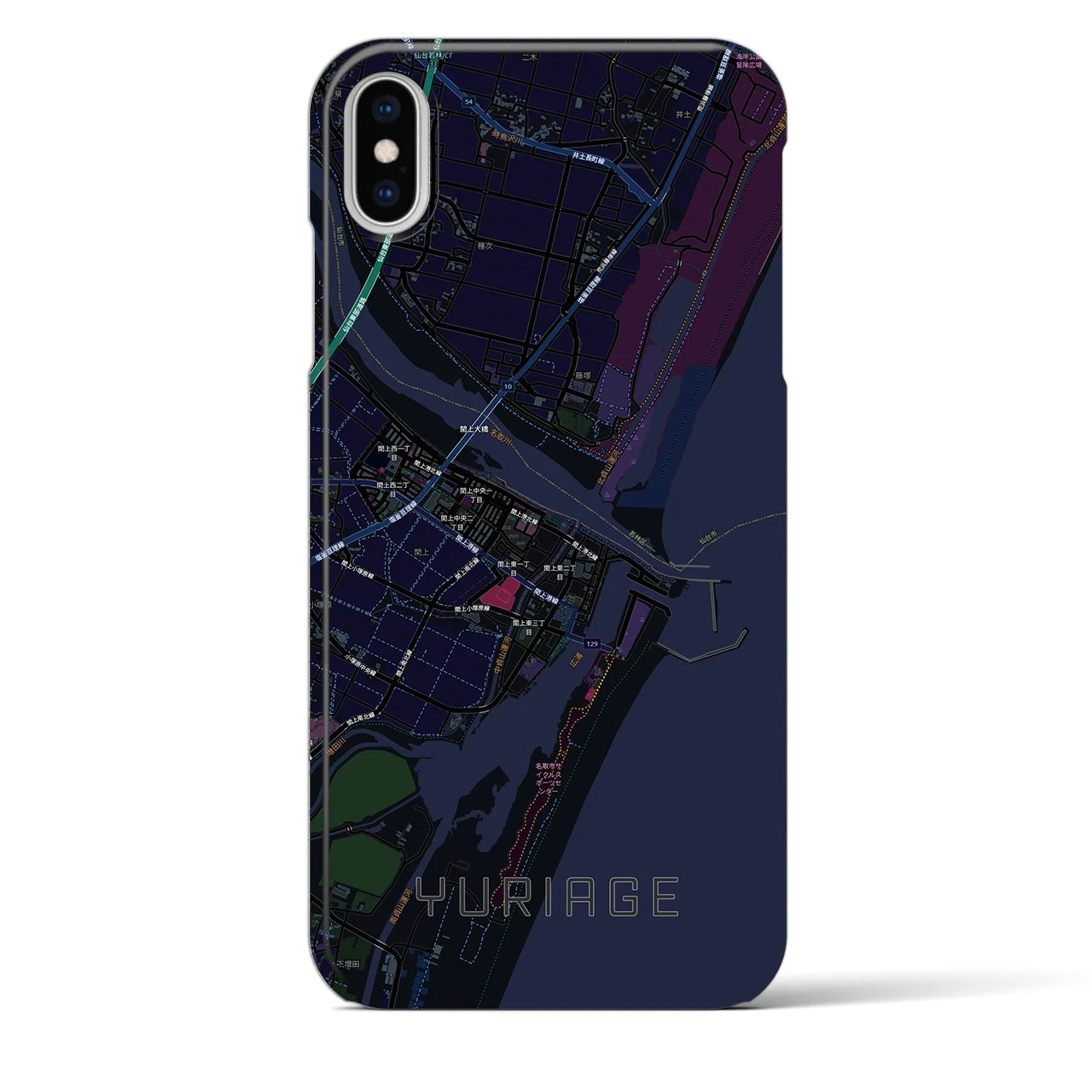 【閖上(宮城県)】地図柄iPhoneケース(バックカバータイプ)ブラック・iPhone XS Max 用