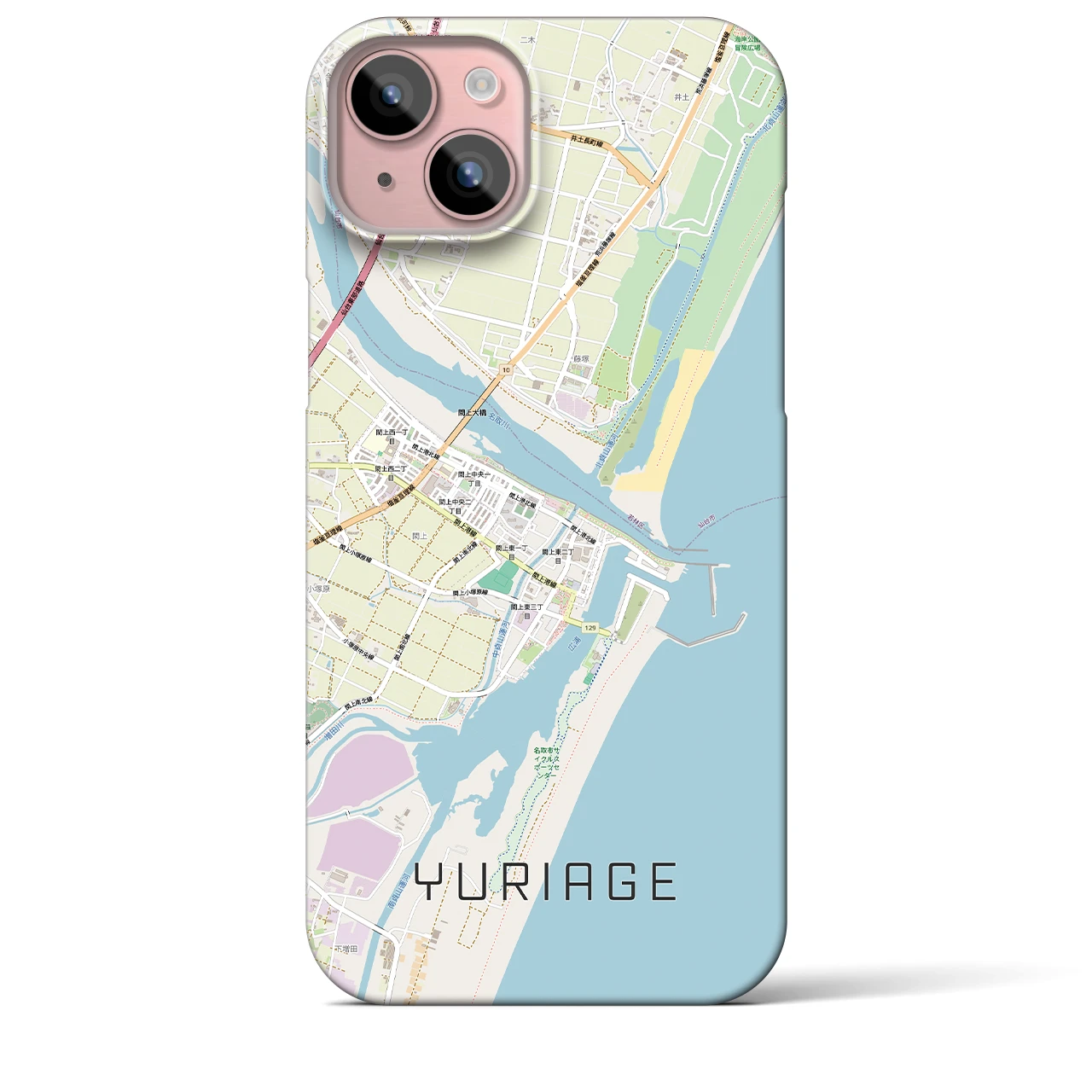 【閖上(宮城県)】地図柄iPhoneケース(バックカバータイプ)ナチュラル・iPhone 15 Plus 用