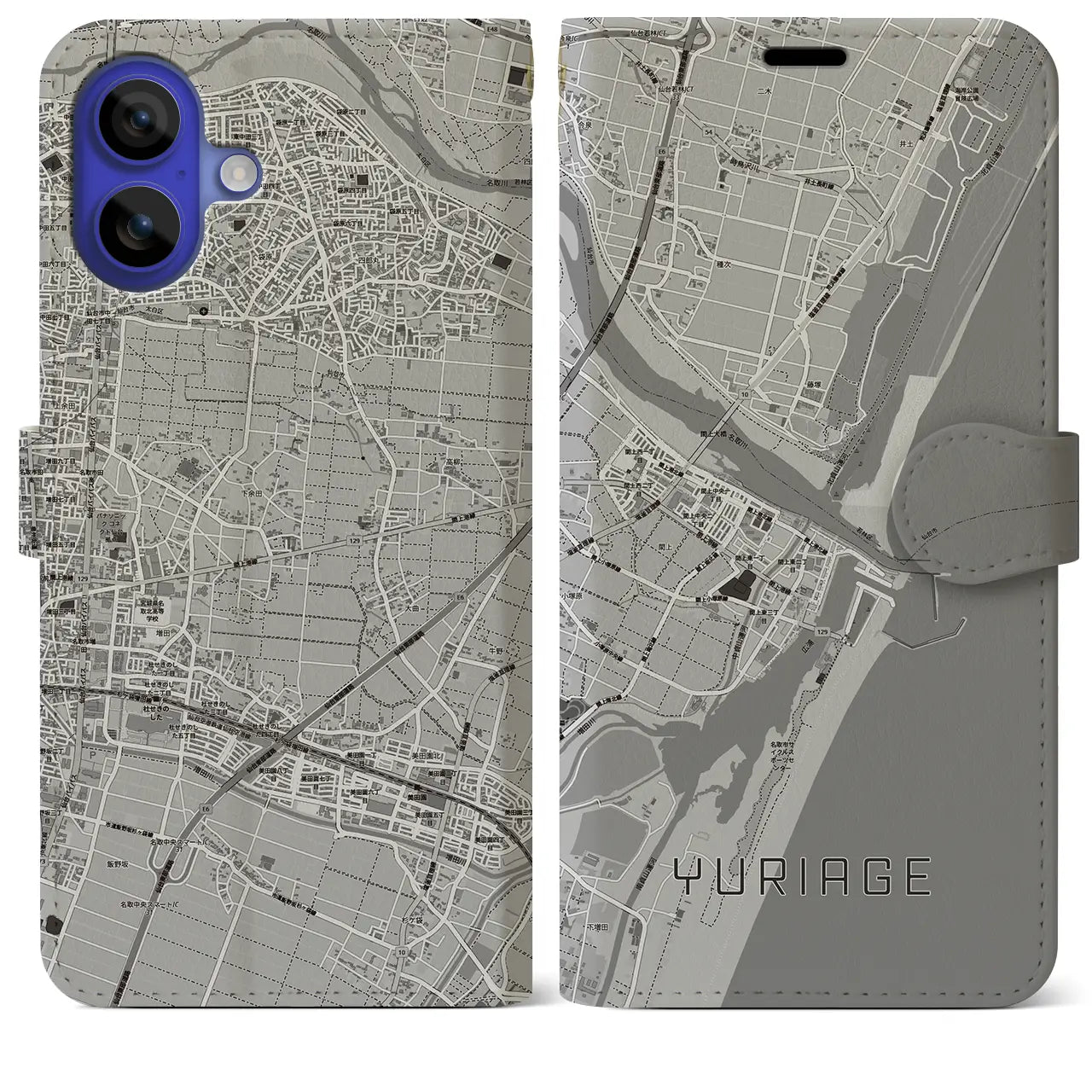 【閖上(宮城県)】地図柄iPhoneケース(手帳タイプ)