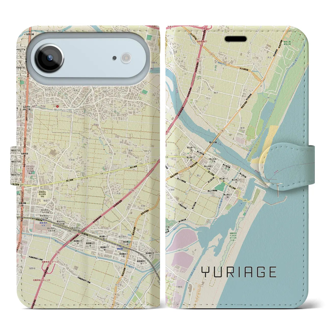 【閖上(宮城県)】地図柄iPhoneケース(手帳タイプ)モノトーン・iPhone 17 Pro Max 用