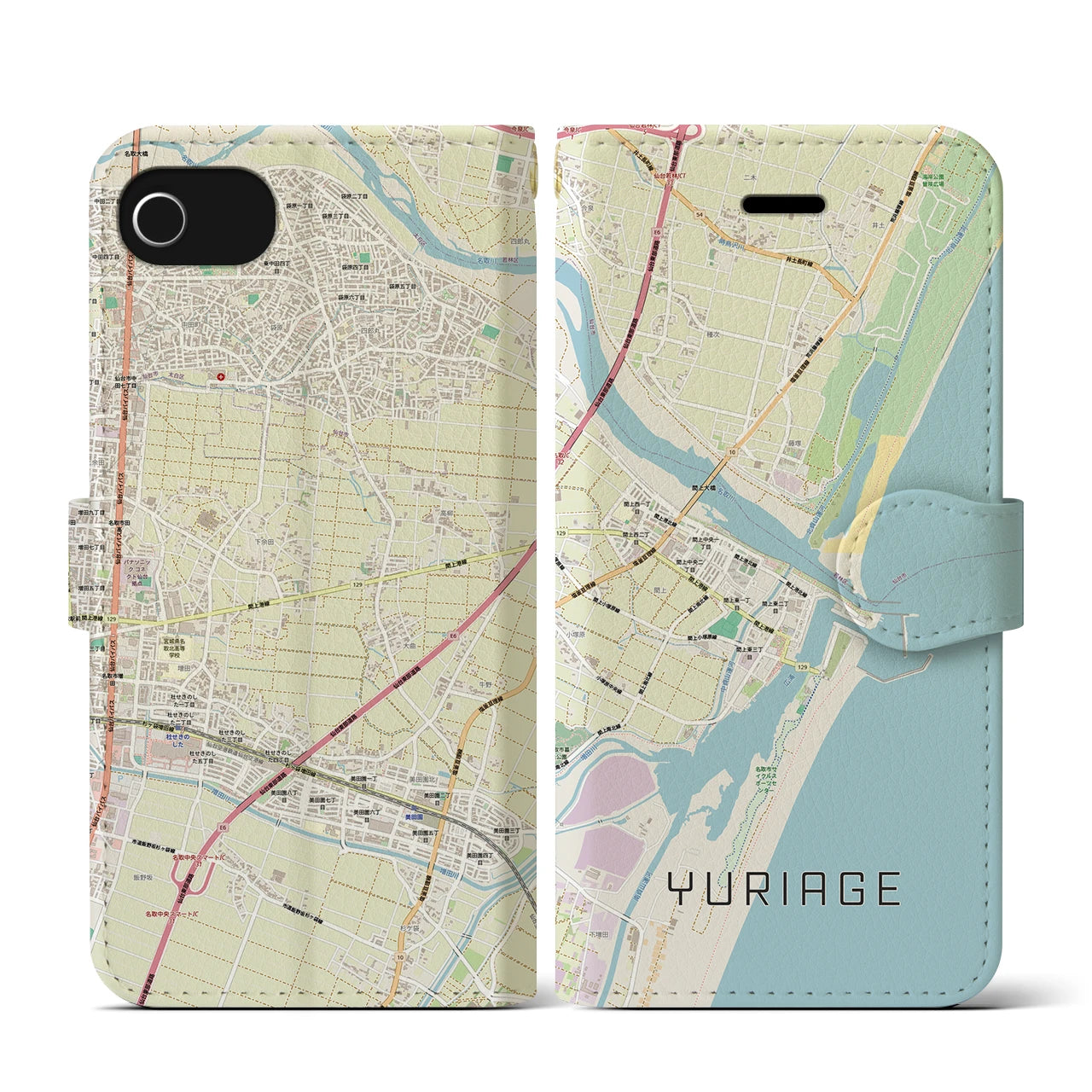 【閖上(宮城県)】地図柄iPhoneケース(手帳タイプ)ナチュラル・iPhone SE(第3 / 第2世代) / 8 / 7 / 6s / 6 用