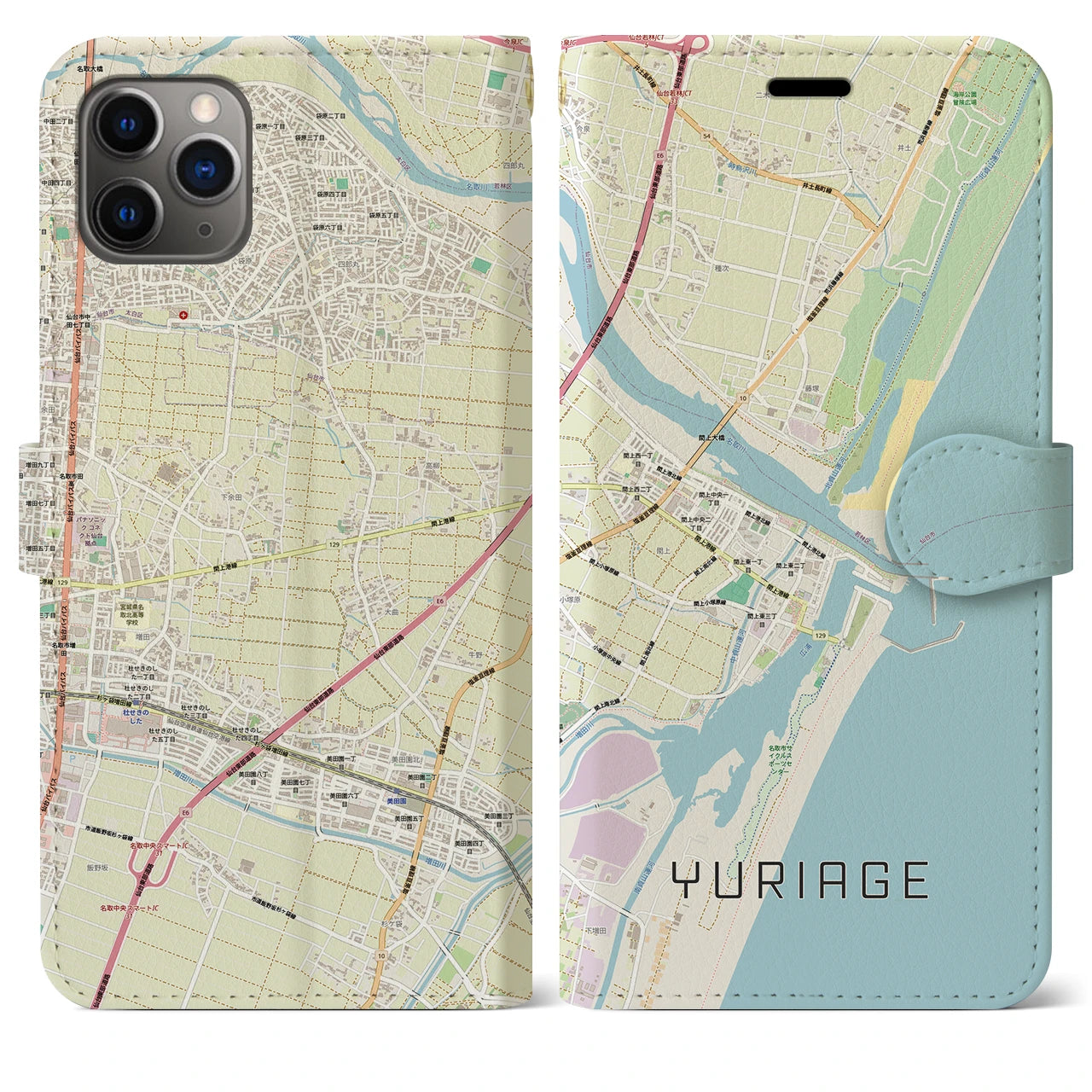 【閖上(宮城県)】地図柄iPhoneケース(手帳タイプ)