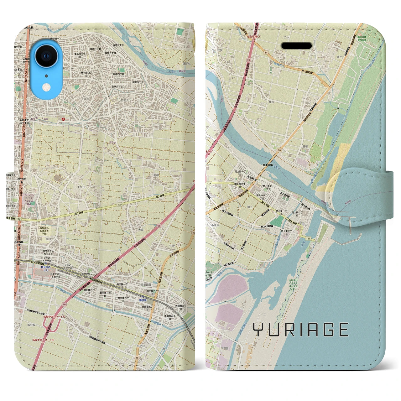 【閖上(宮城県)】地図柄iPhoneケース(手帳タイプ)ナチュラル・iPhone XR 用