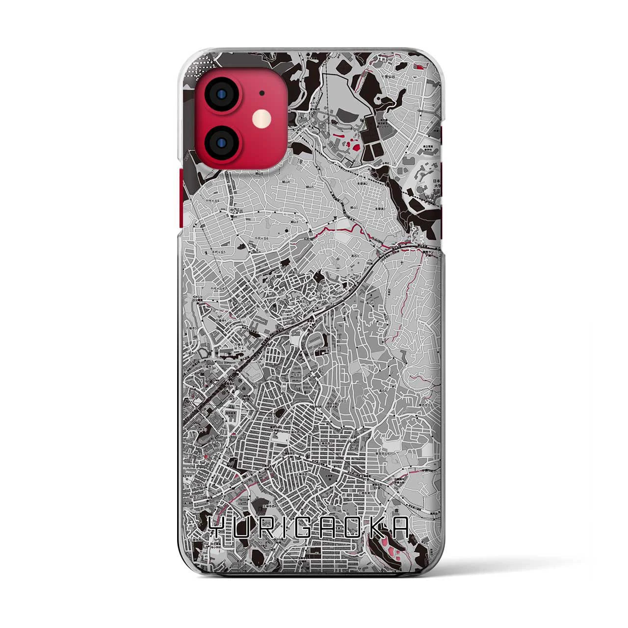 【百合ヶ丘(神奈川県)】地図柄iPhoneケース(クリアタイプ)モノトーン・iPhone 11 用