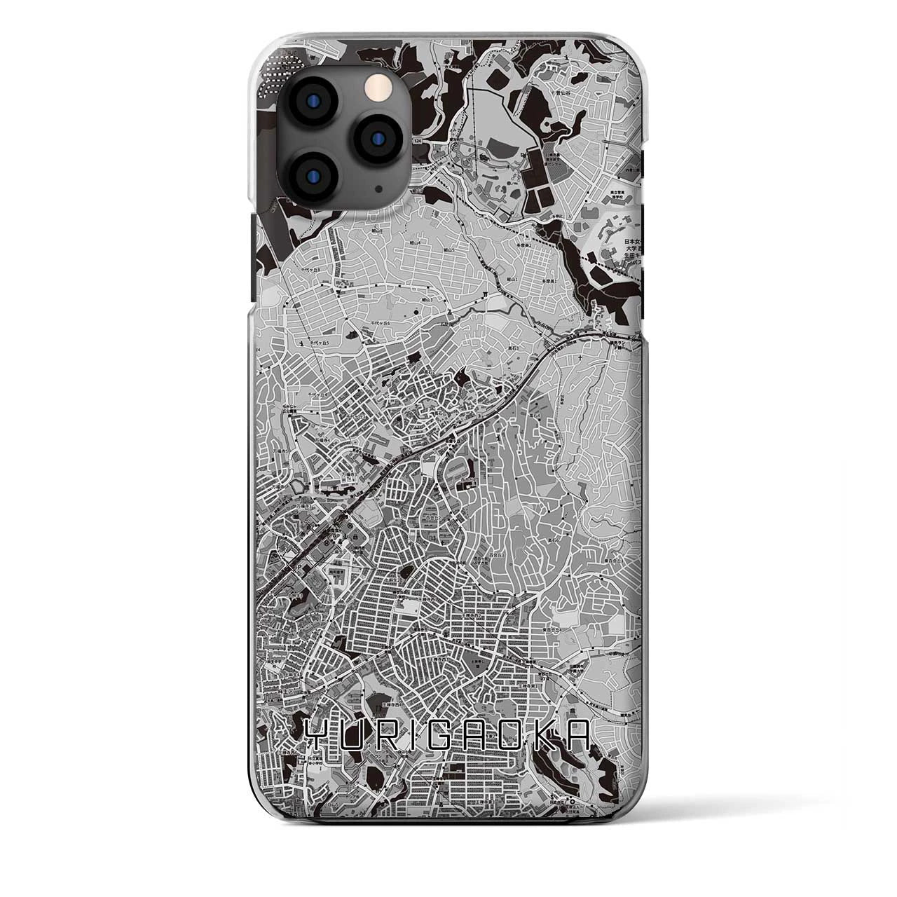 【百合ヶ丘(神奈川県)】地図柄iPhoneケース(クリアタイプ)モノトーン・iPhone 11 Pro Max 用