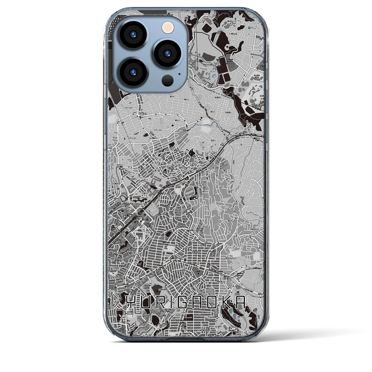 【百合ヶ丘(神奈川県)】地図柄iPhoneケース(クリアタイプ)モノトーン・iPhone 13 Pro Max 用