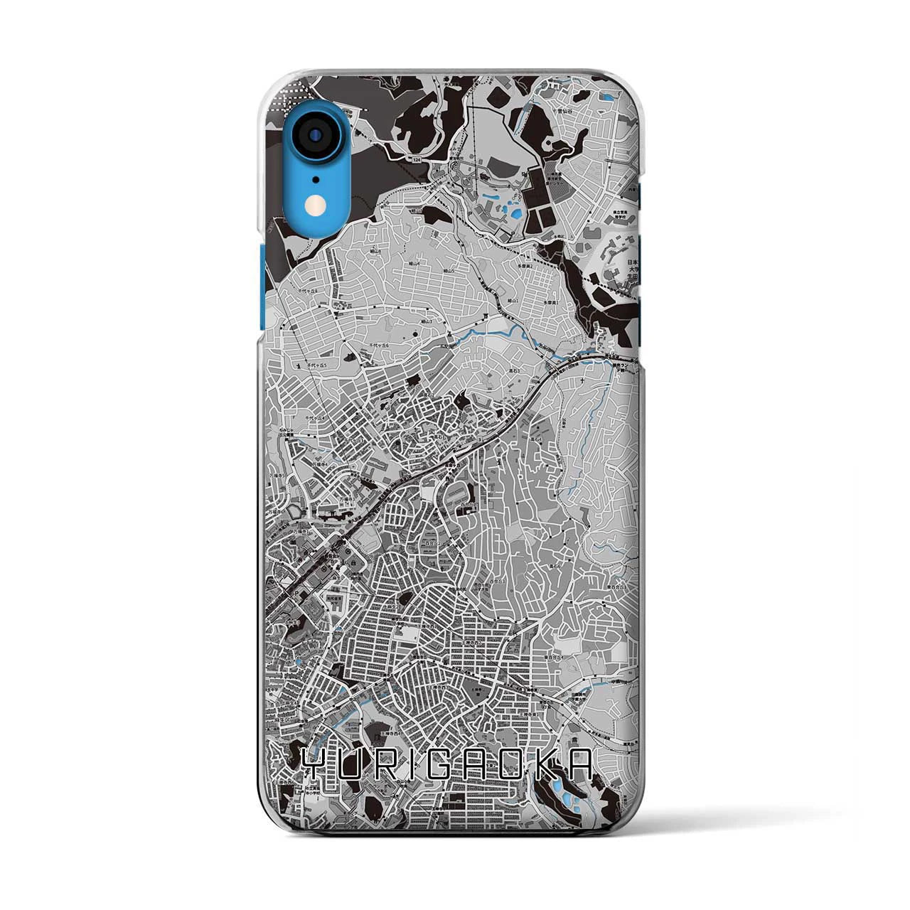 【百合ヶ丘(神奈川県)】地図柄iPhoneケース(クリアタイプ)モノトーン・iPhone XR 用