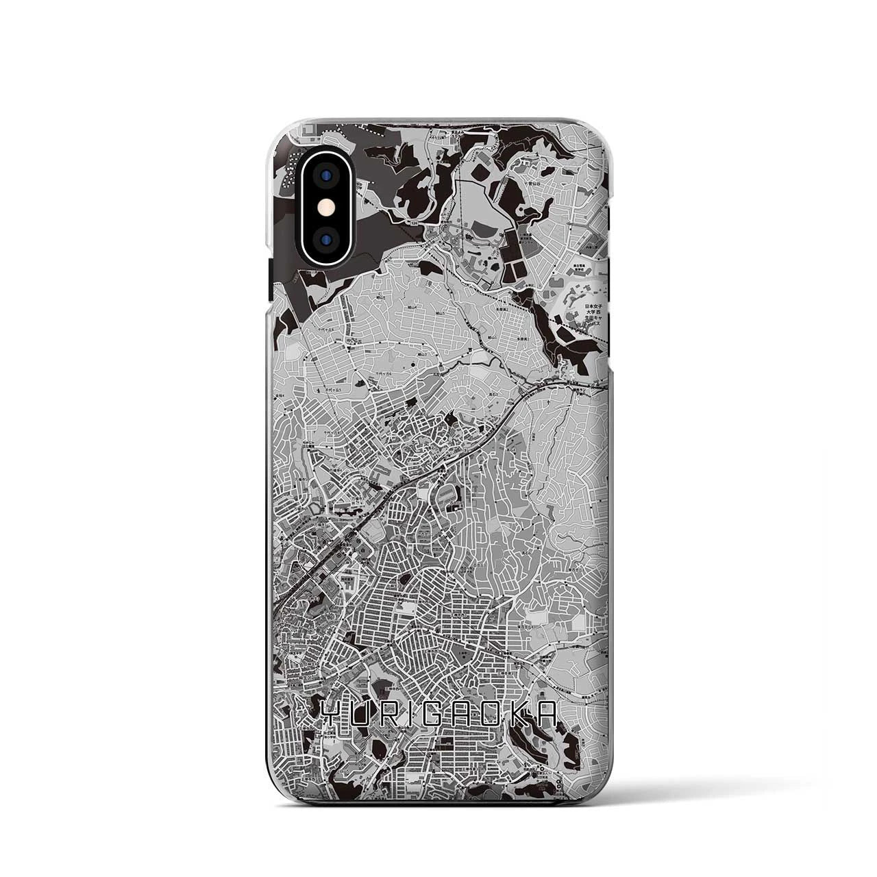 【百合ヶ丘(神奈川県)】地図柄iPhoneケース(クリアタイプ)モノトーン・iPhone XS / X 用