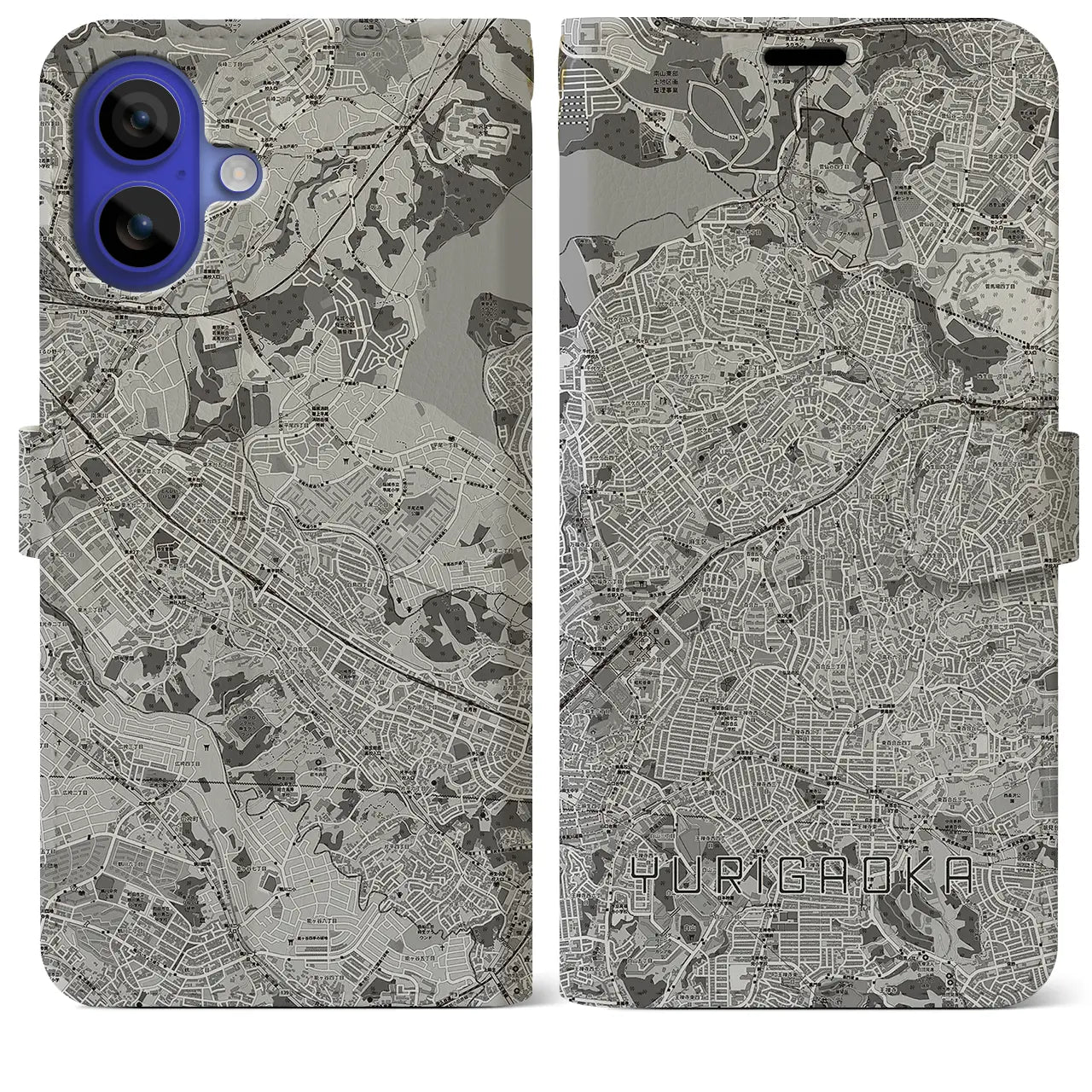 【百合ヶ丘(神奈川県)】地図柄iPhoneケース(手帳タイプ)モノトーン・iPhone 16 Pro Max 用