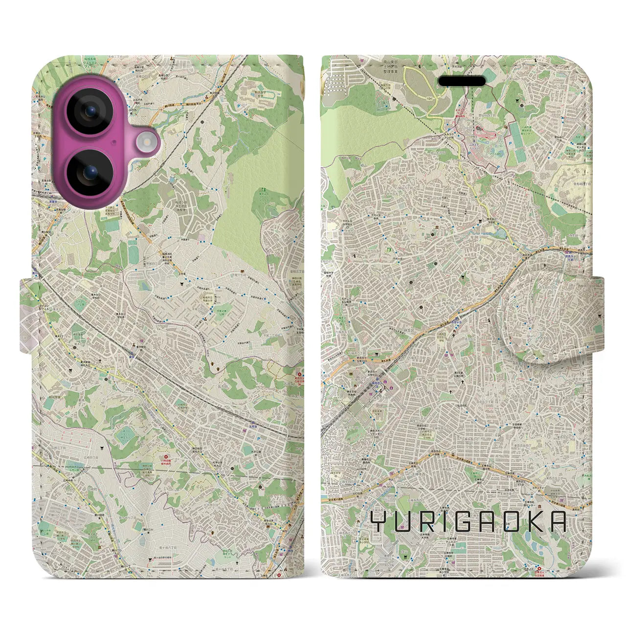 【百合ヶ丘(神奈川県)】地図柄iPhoneケース(手帳タイプ)ナチュラル・iPhone 16 Pro 用