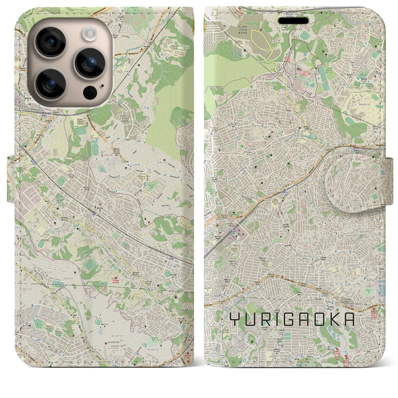 【百合ヶ丘(神奈川県)】地図柄iPhoneケース(手帳タイプ)ナチュラル・iPhone 16 Plus 用