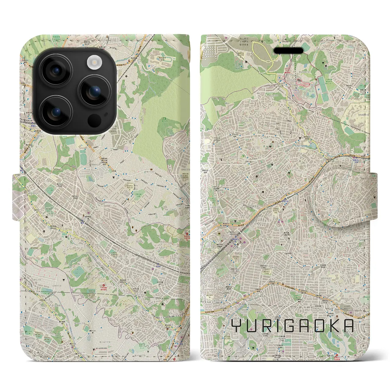 【百合ヶ丘(神奈川県)】地図柄iPhoneケース(手帳タイプ)ナチュラル・iPhone 16 用