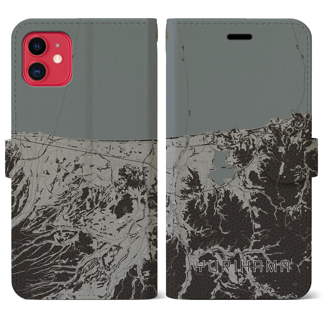 【湯梨浜(鳥取県)】地図柄iPhoneケース(手帳タイプ)モノトーン・iPhone 11 用