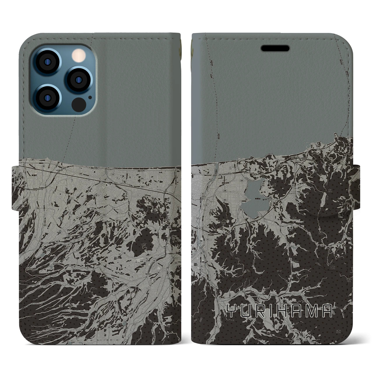 【湯梨浜(鳥取県)】地図柄iPhoneケース(手帳タイプ)モノトーン・iPhone 12 / 12 Pro 用