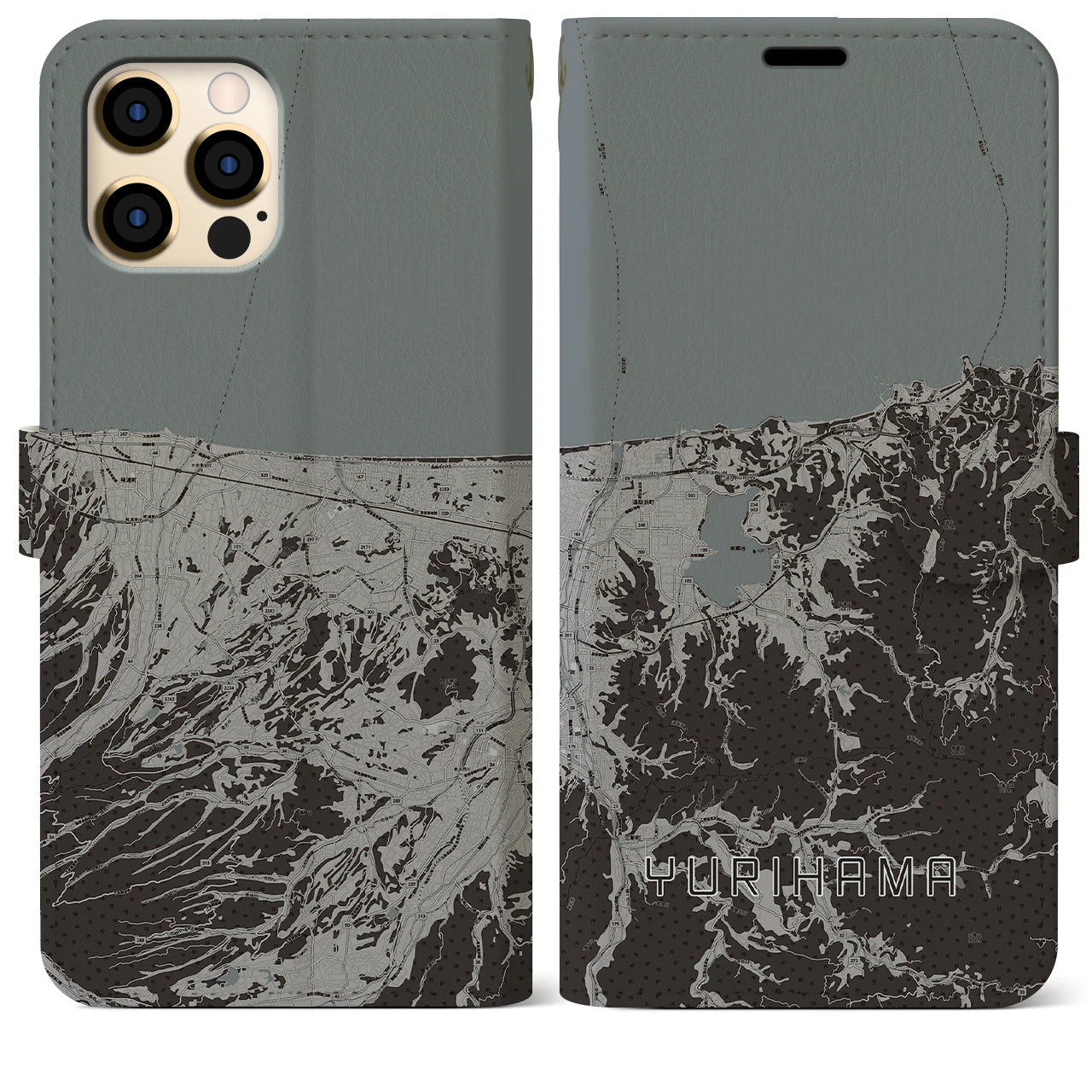 【湯梨浜(鳥取県)】地図柄iPhoneケース(手帳タイプ)モノトーン・iPhone 12 Pro Max 用