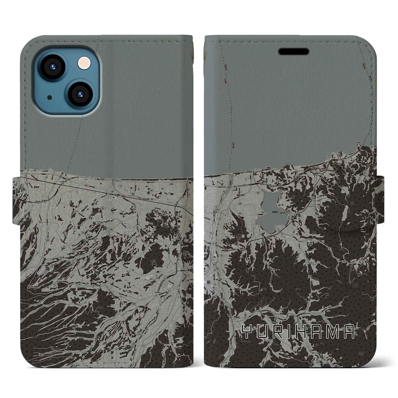 【湯梨浜(鳥取県)】地図柄iPhoneケース(手帳タイプ)モノトーン・iPhone 13 用