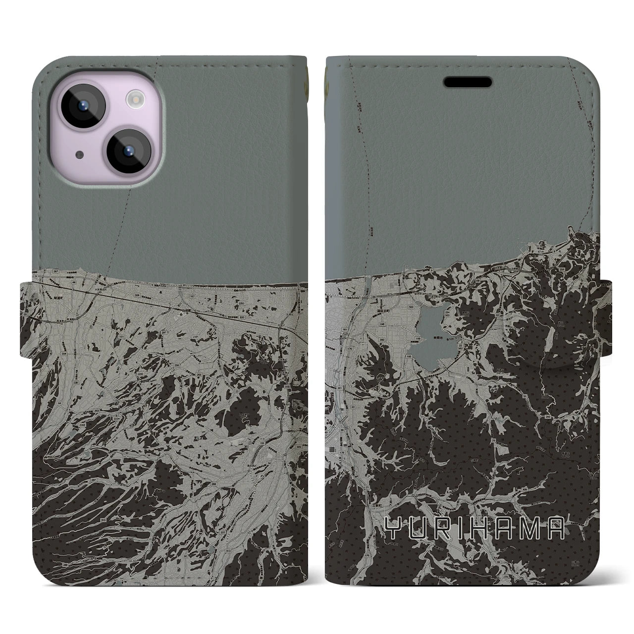 【湯梨浜(鳥取県)】地図柄iPhoneケース(手帳タイプ)モノトーン・iPhone 14 用