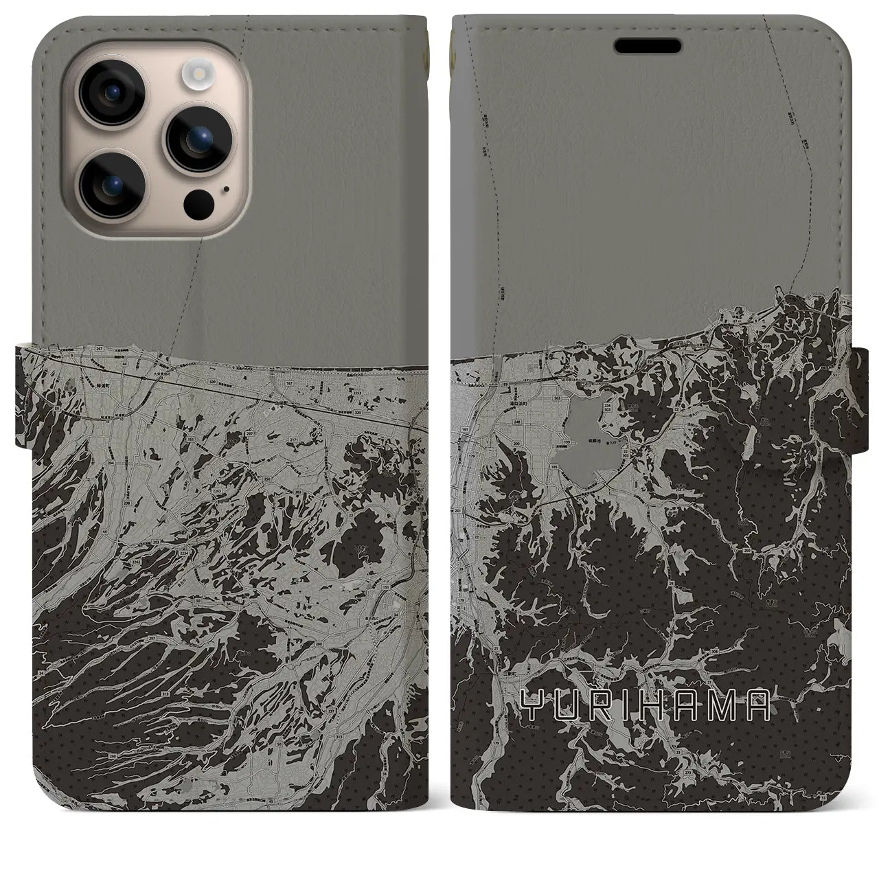 【湯梨浜(鳥取県)】地図柄iPhoneケース(手帳タイプ)モノトーン・iPhone 16 Plus 用