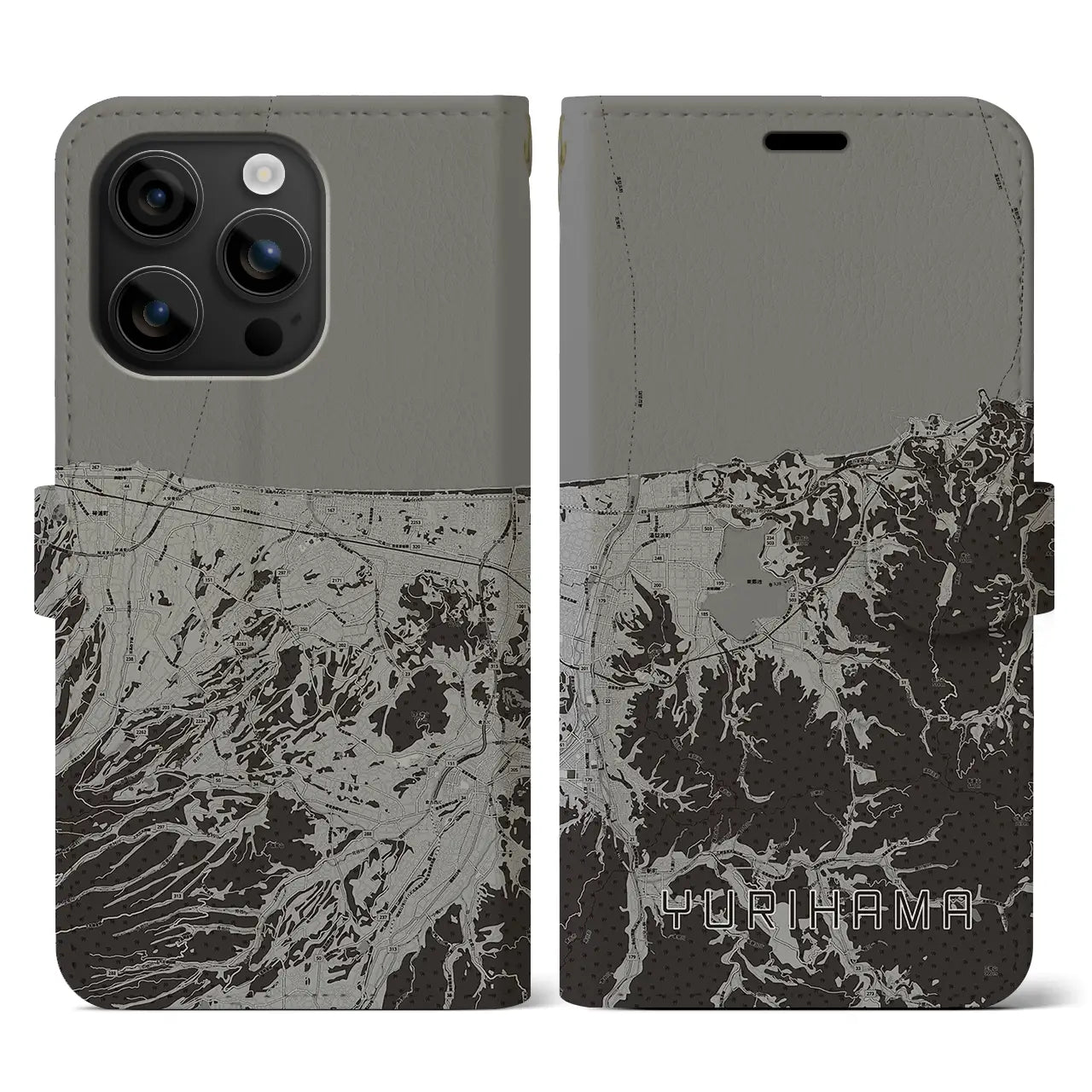 【湯梨浜(鳥取県)】地図柄iPhoneケース(手帳タイプ)モノトーン・iPhone 16 用