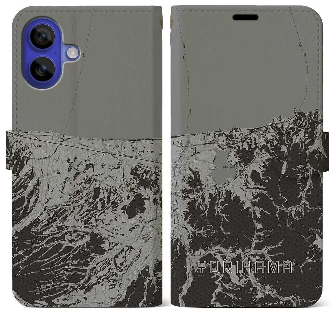 【湯梨浜(鳥取県)】地図柄iPhoneケース(手帳タイプ)モノトーン・iPhone 16 Pro Max 用