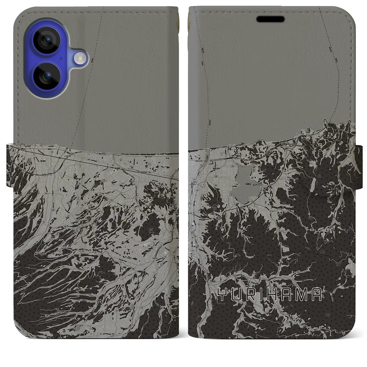 【湯梨浜(鳥取県)】地図柄iPhoneケース(手帳タイプ)モノトーン・iPhone 16 Pro Max 用