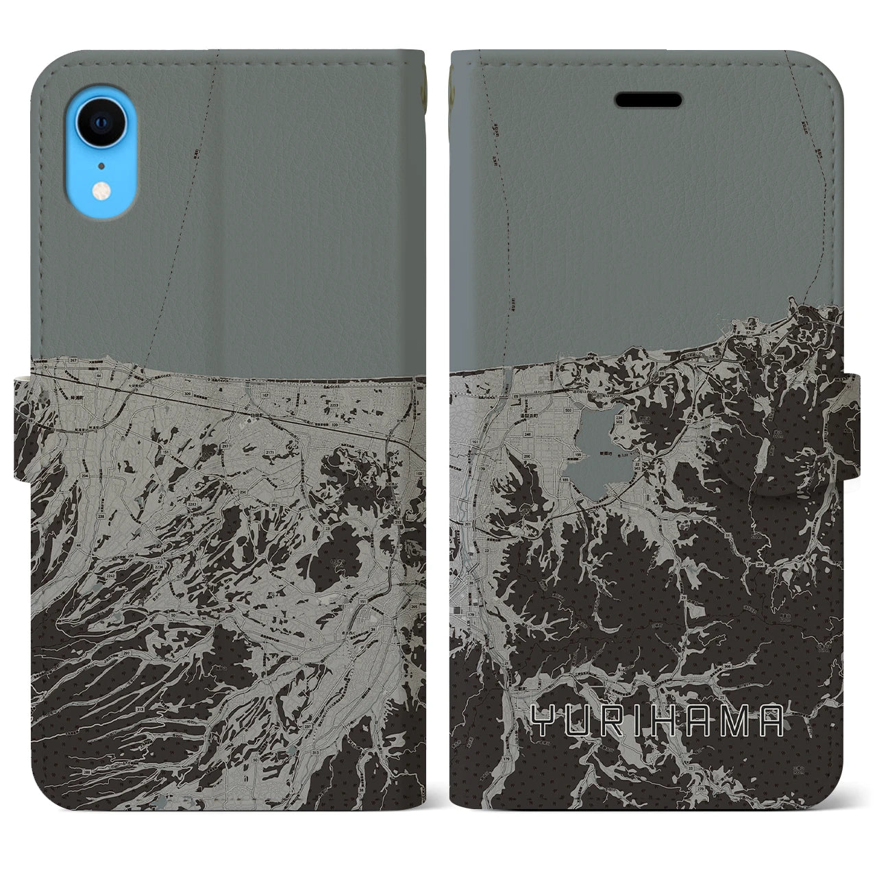 【湯梨浜(鳥取県)】地図柄iPhoneケース(手帳タイプ)モノトーン・iPhone XR 用