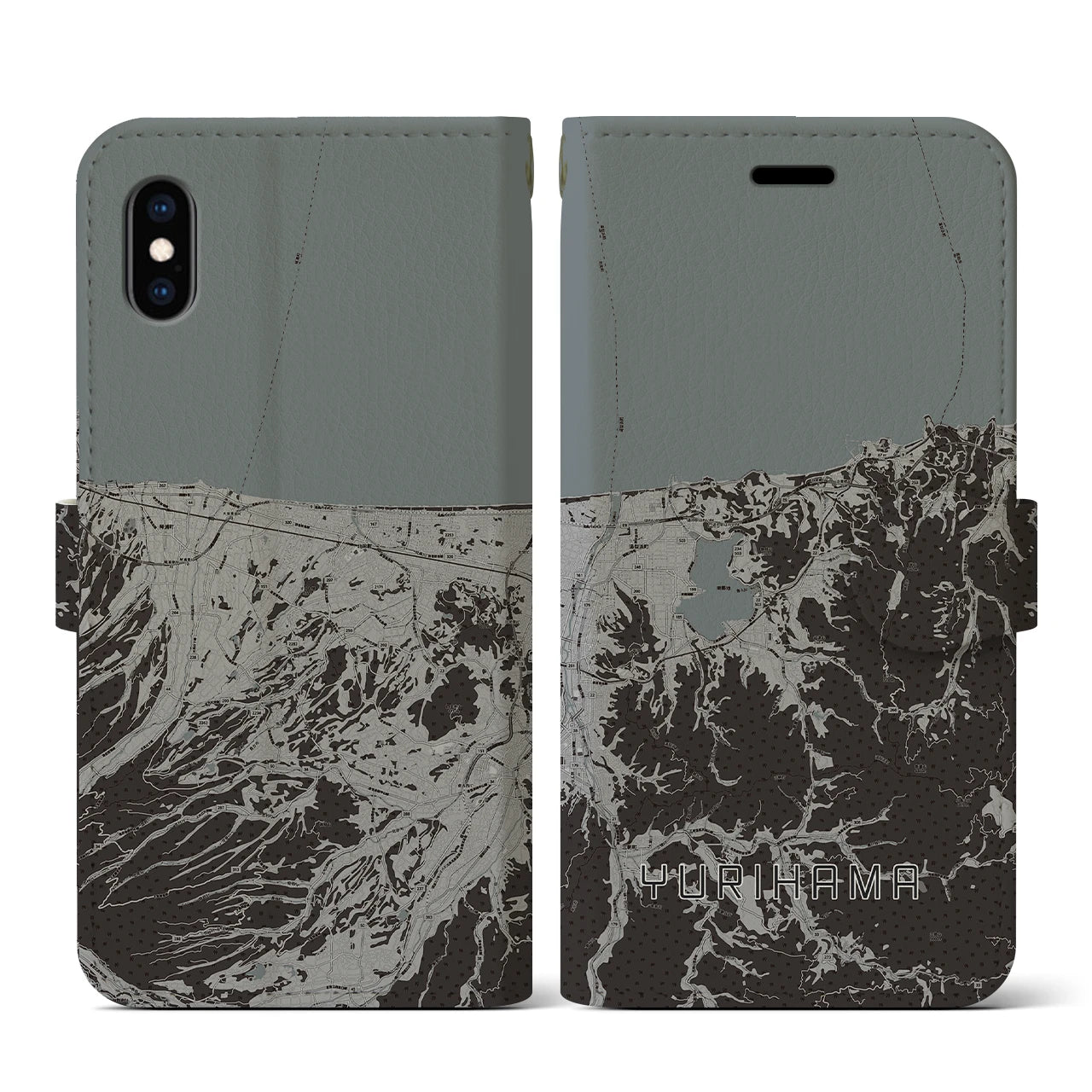 【湯梨浜(鳥取県)】地図柄iPhoneケース(手帳タイプ)モノトーン・iPhone XS / X 用