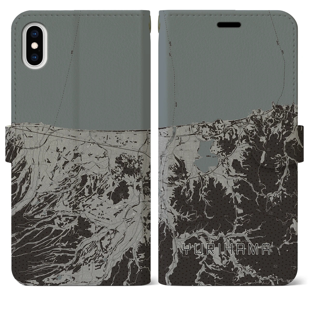 【湯梨浜(鳥取県)】地図柄iPhoneケース(手帳タイプ)モノトーン・iPhone XS Max 用