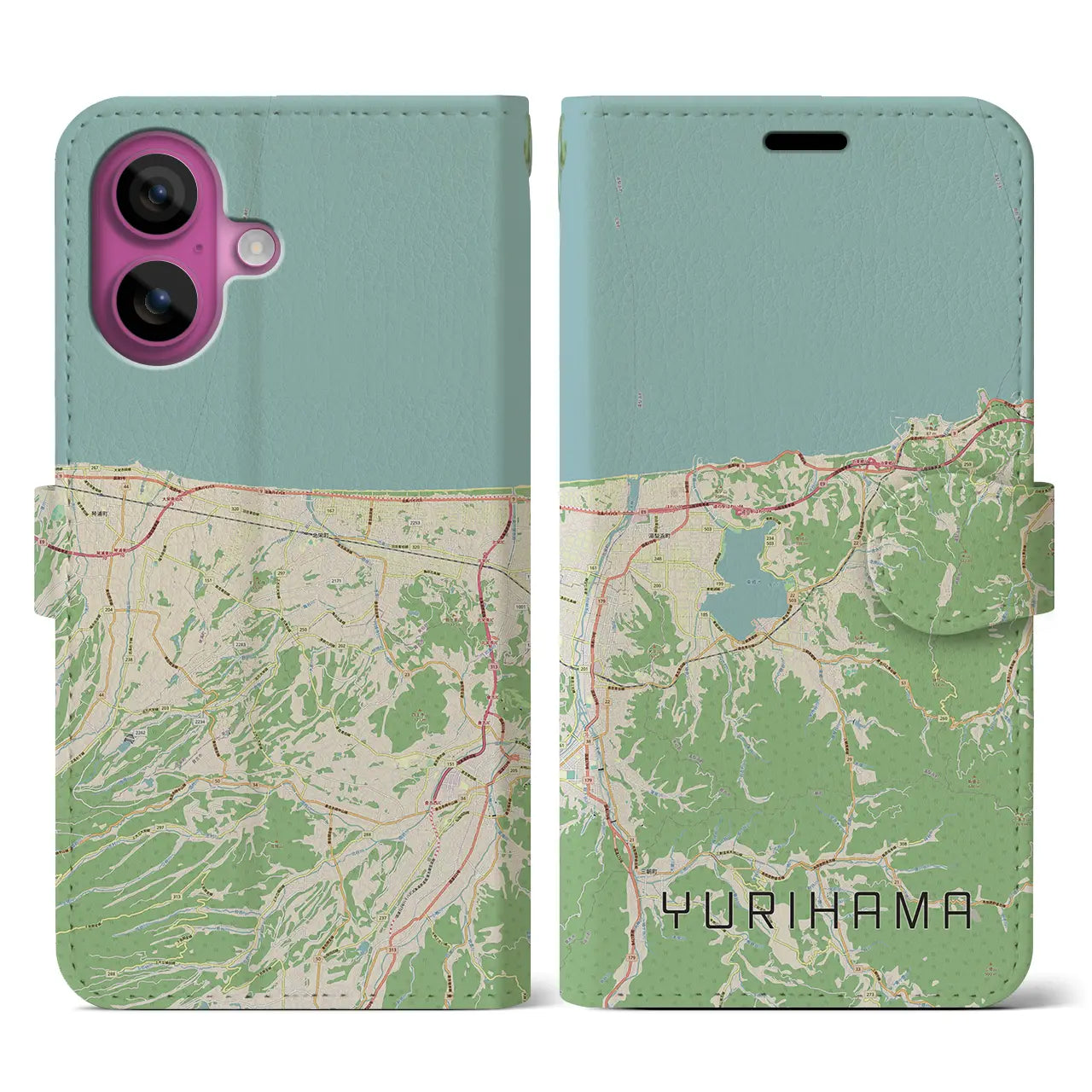 【湯梨浜(鳥取県)】地図柄iPhoneケース(手帳タイプ)ナチュラル・iPhone 16 Pro 用