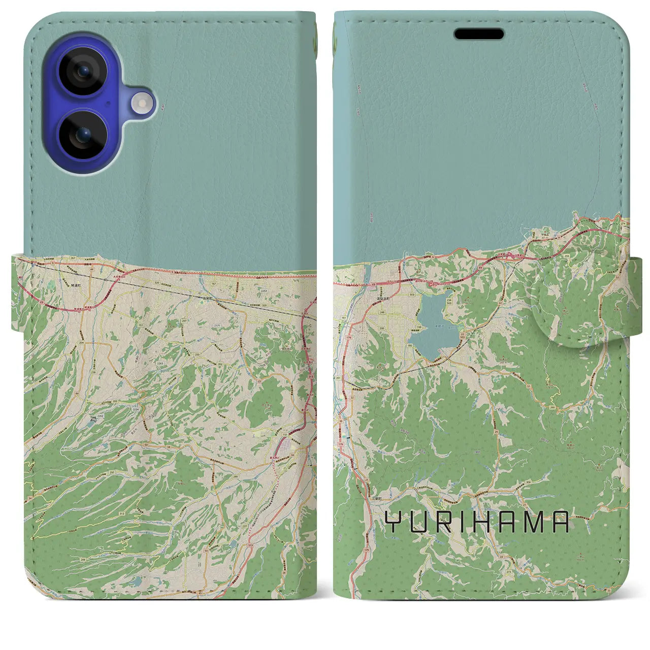 【湯梨浜(鳥取県)】地図柄iPhoneケース(手帳タイプ)ナチュラル・iPhone 16 Pro Max 用