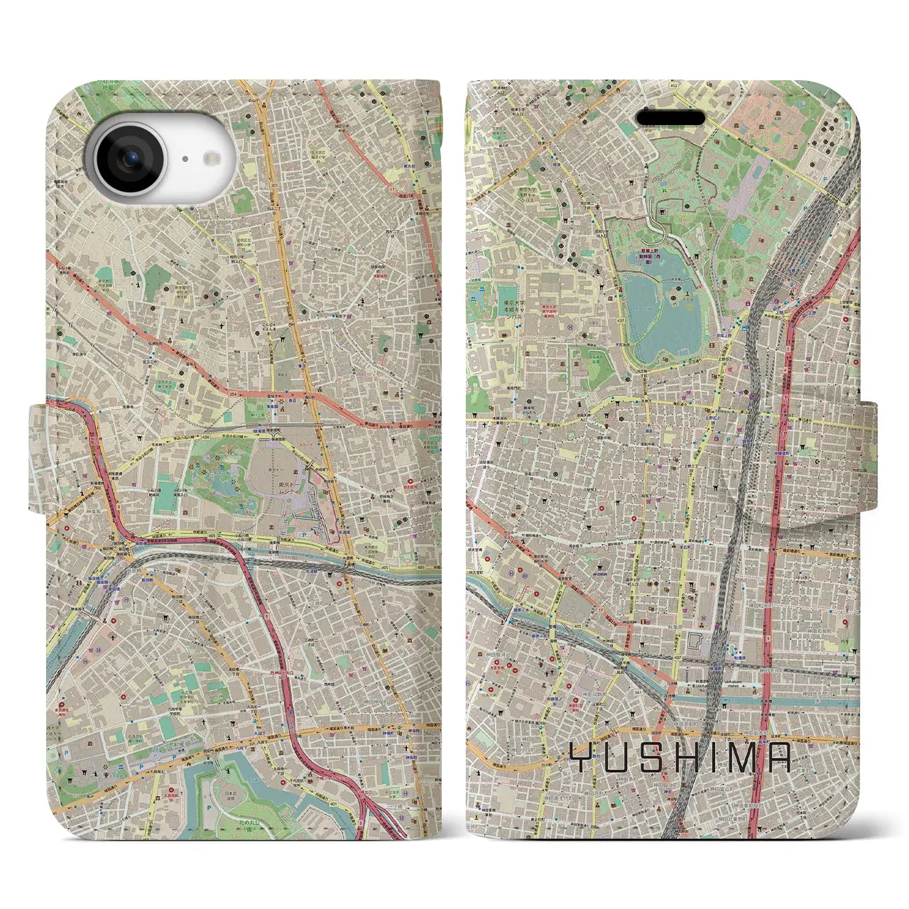 【湯島(東京都)】地図柄iPhoneケース(手帳タイプ)