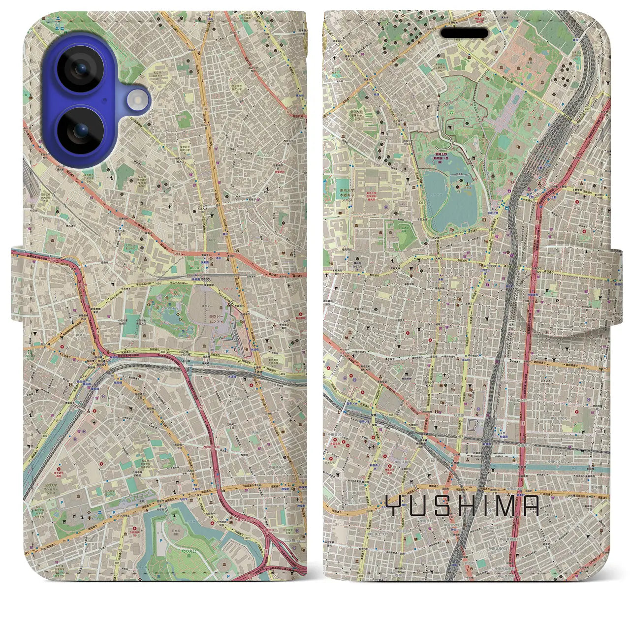 【湯島(東京都)】地図柄iPhoneケース(手帳タイプ)ナチュラル・iPhone 16 Pro Max 用
