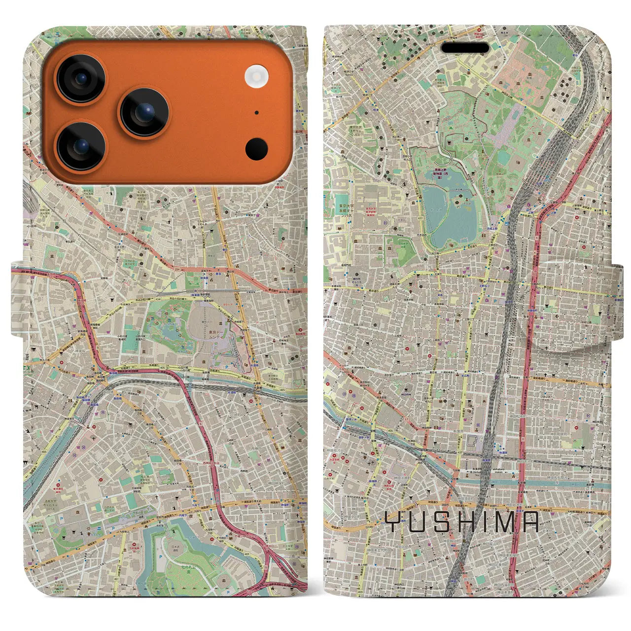 【湯島(東京都)】地図柄iPhoneケース(手帳タイプ)