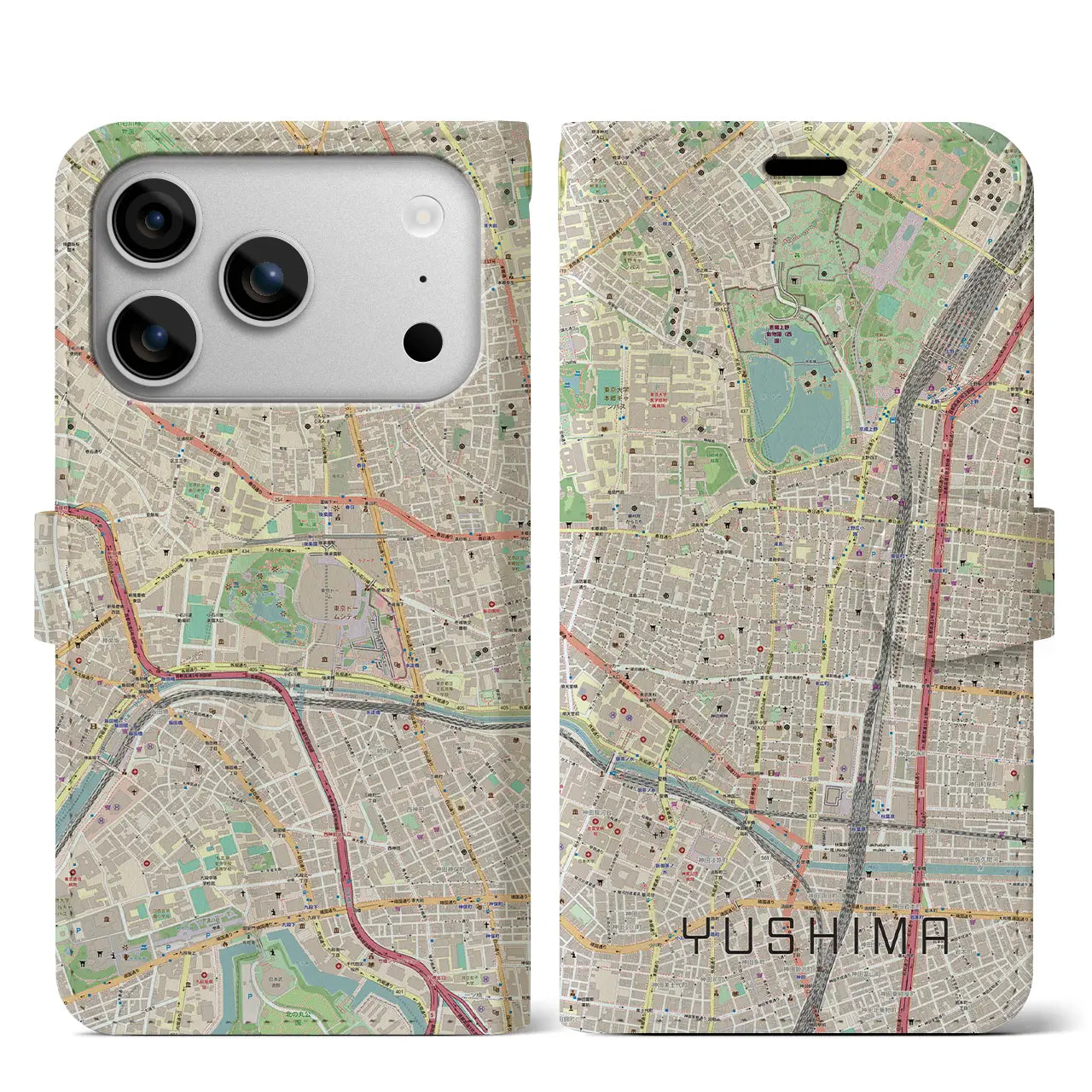 【湯島(東京都)】地図柄iPhoneケース(手帳タイプ)