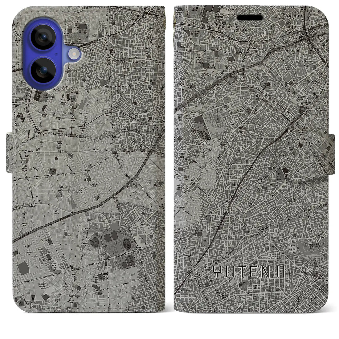 【祐天寺(東京都)】地図柄iPhoneケース(手帳タイプ)モノトーン・iPhone 16 Pro Max 用