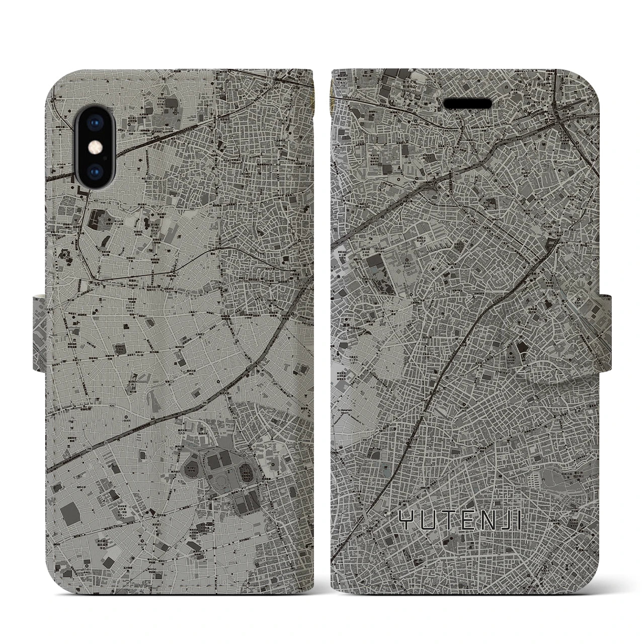【祐天寺(東京都)】地図柄iPhoneケース(手帳タイプ)モノトーン・iPhone XS / X 用