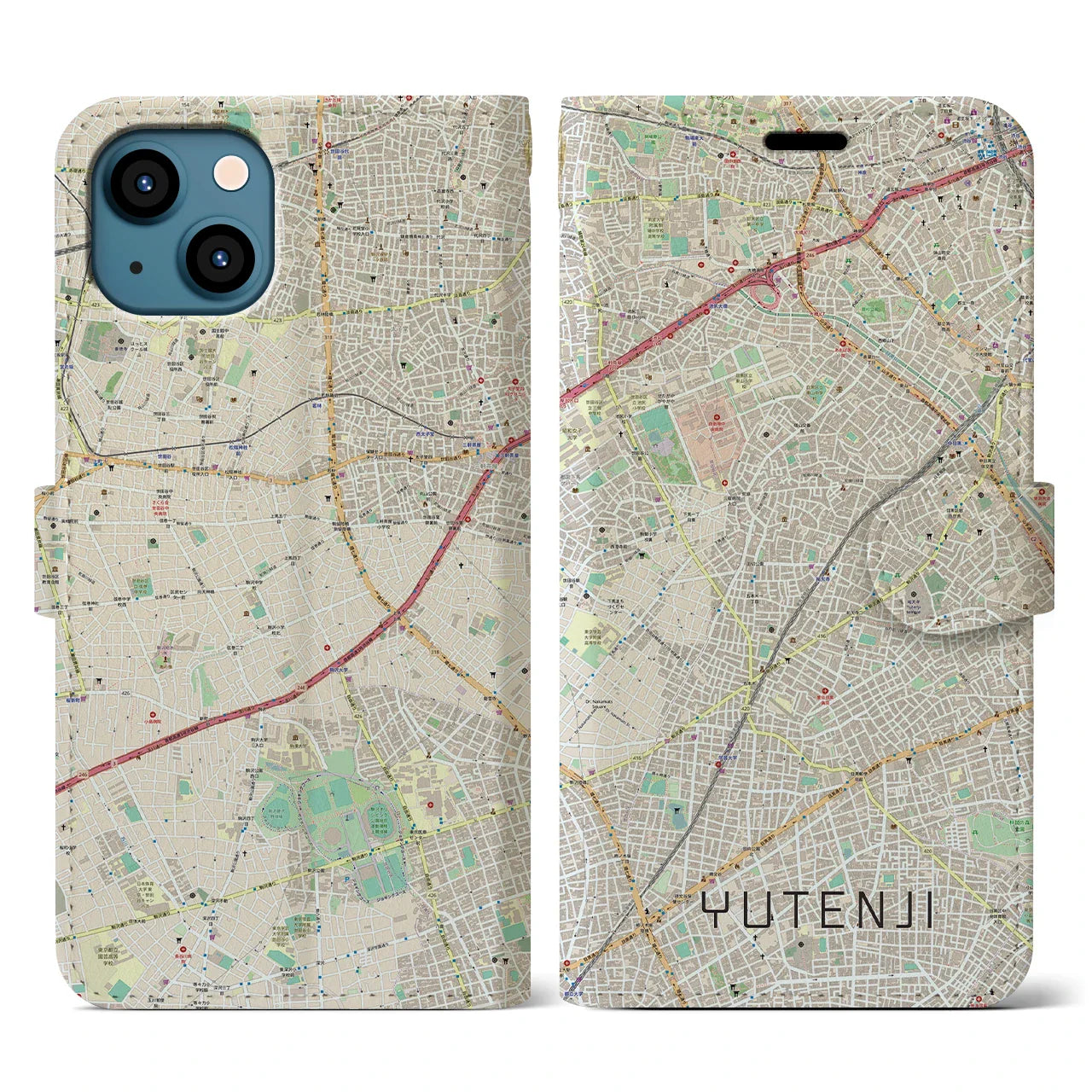 【祐天寺(東京都)】地図柄iPhoneケース(手帳タイプ)ナチュラル・iPhone 13 Pro 用