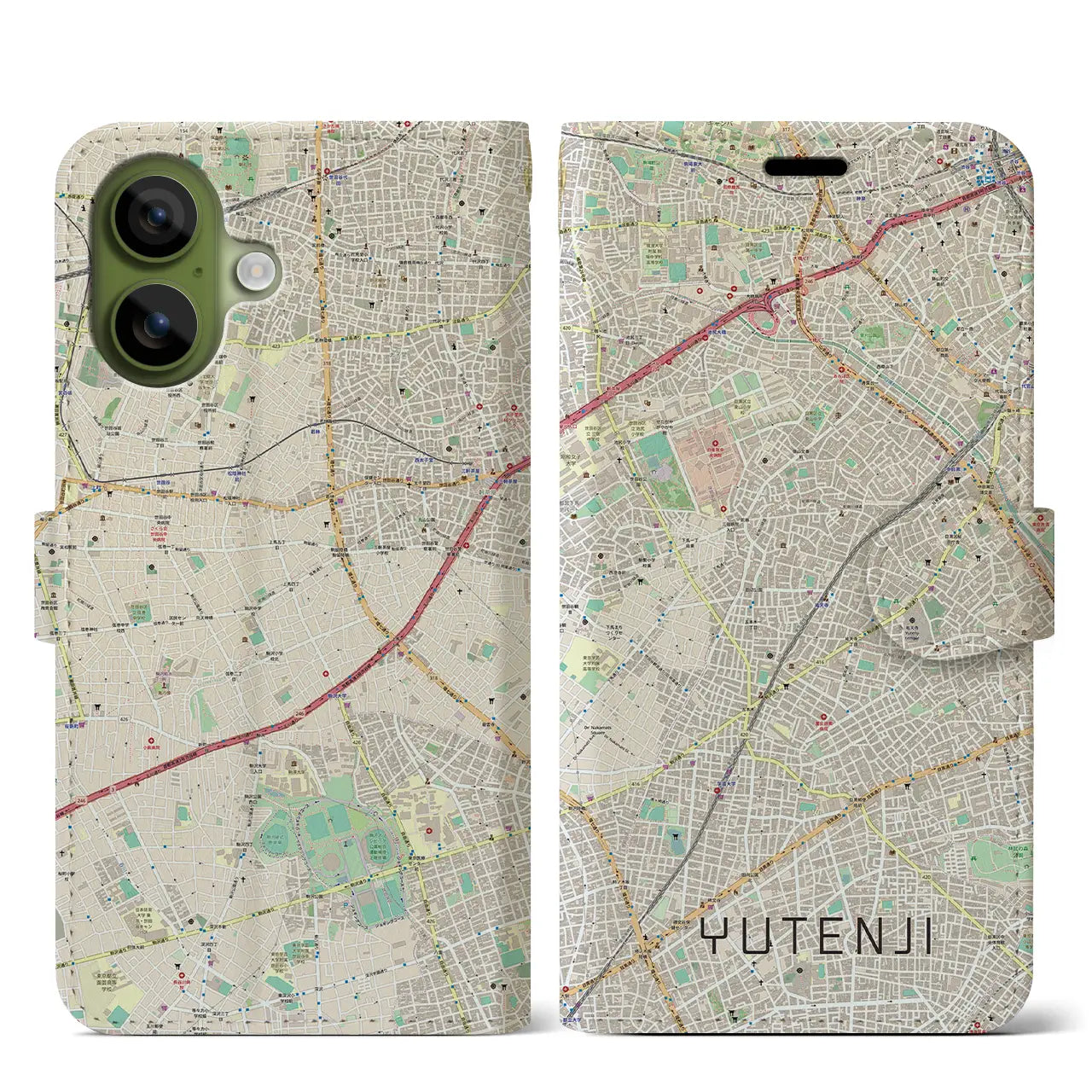 【祐天寺(東京都)】地図柄iPhoneケース(手帳タイプ)