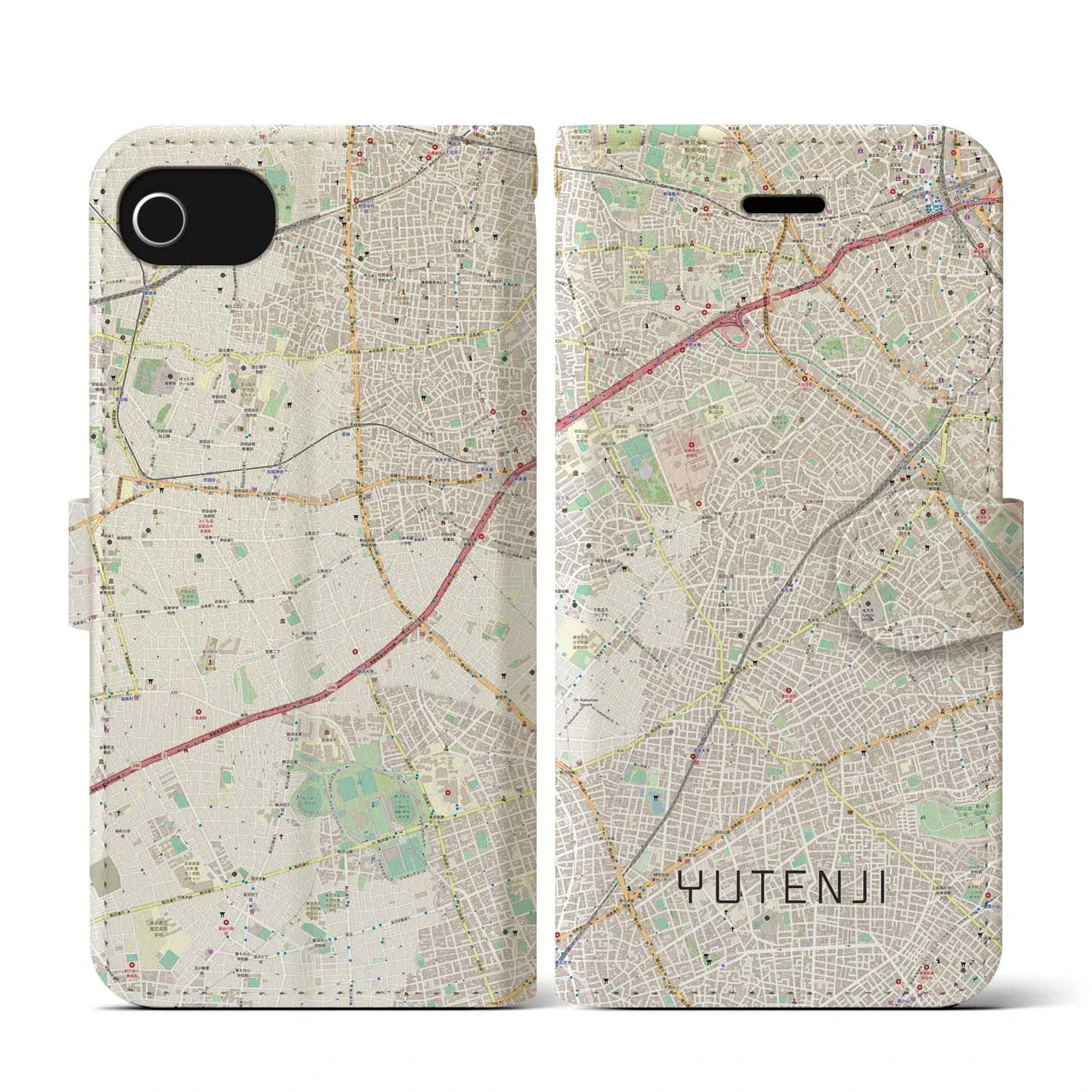 【祐天寺(東京都)】地図柄iPhoneケース(手帳タイプ)ナチュラル・iPhone SE(第3 / 第2世代) / 8 / 7 / 6s / 6 用