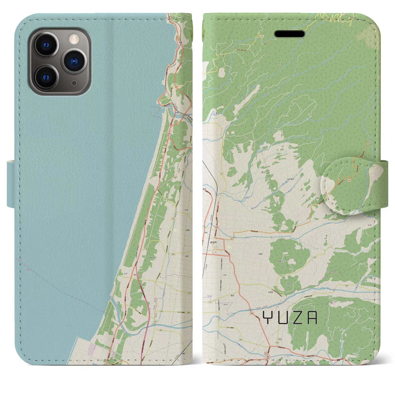 【遊佐(山形県)】地図柄iPhoneケース(手帳タイプ)ナチュラル・iPhone 11 Pro Max 用