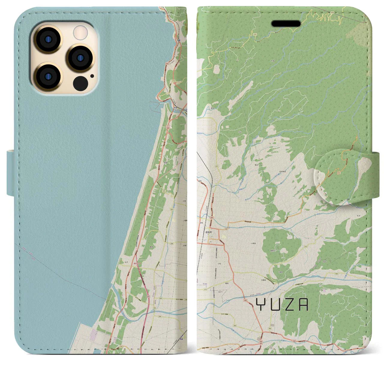 【遊佐(山形県)】地図柄iPhoneケース(手帳タイプ)ナチュラル・iPhone 12 Pro Max 用