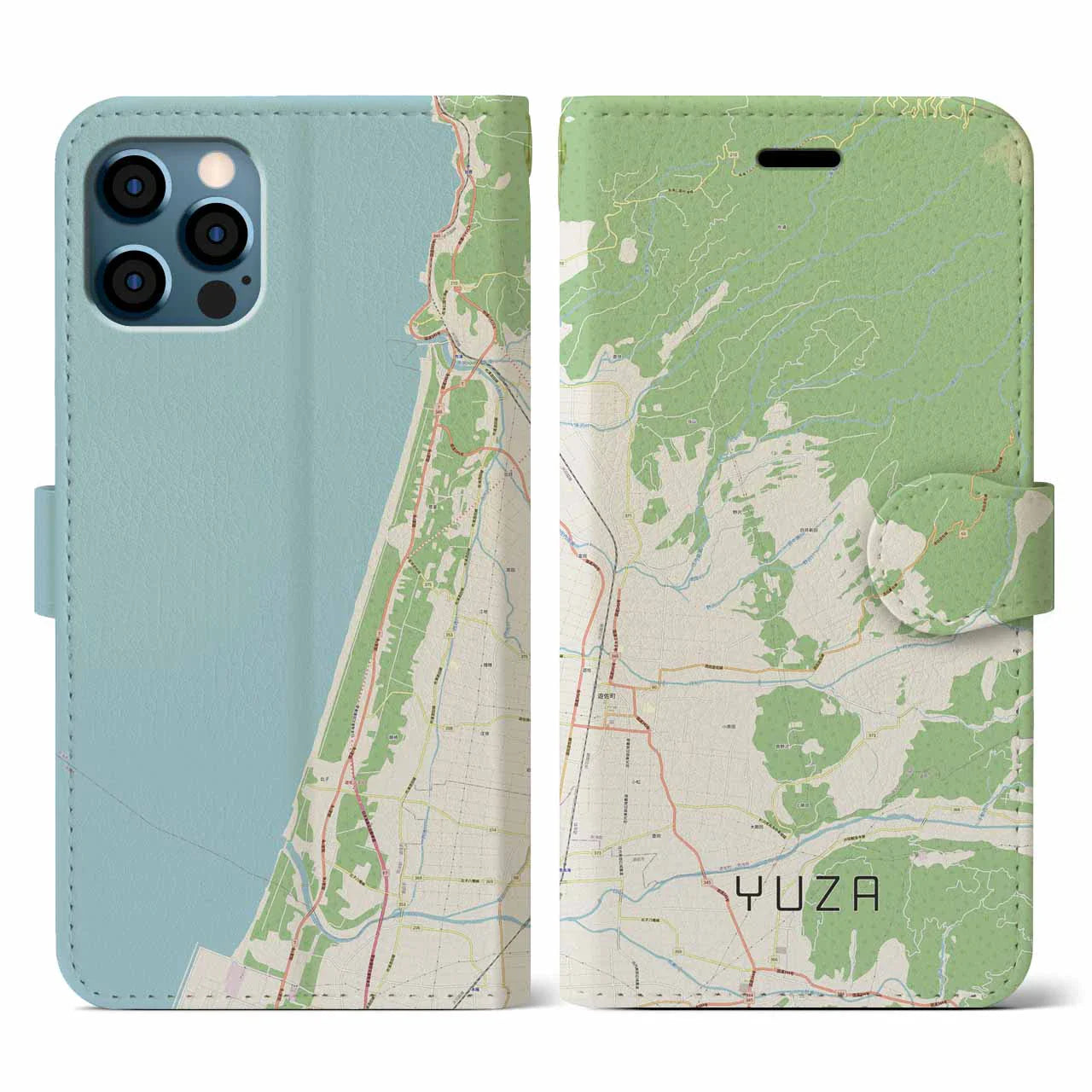【遊佐(山形県)】地図柄iPhoneケース(手帳タイプ)ナチュラル・iPhone 12 / 12 Pro 用